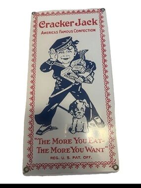 Vintage Cracker Jack Advertising Porcelain metal sign 12"x 6" Ande Rooney